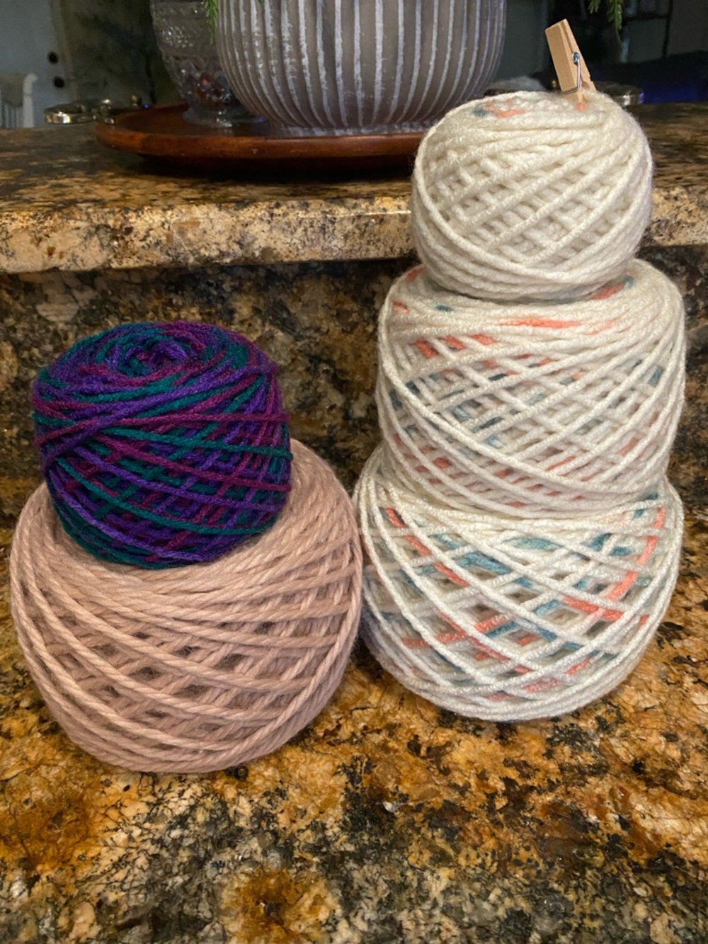 Yarn Bundle in Cream with ombré green/peach, rose pink, and multicolor